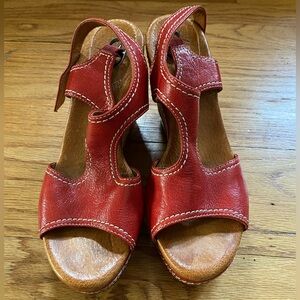 Naya Eternal Boho Wedge Leather Strap Platform Hemp Wedge Sandals Red Size 7